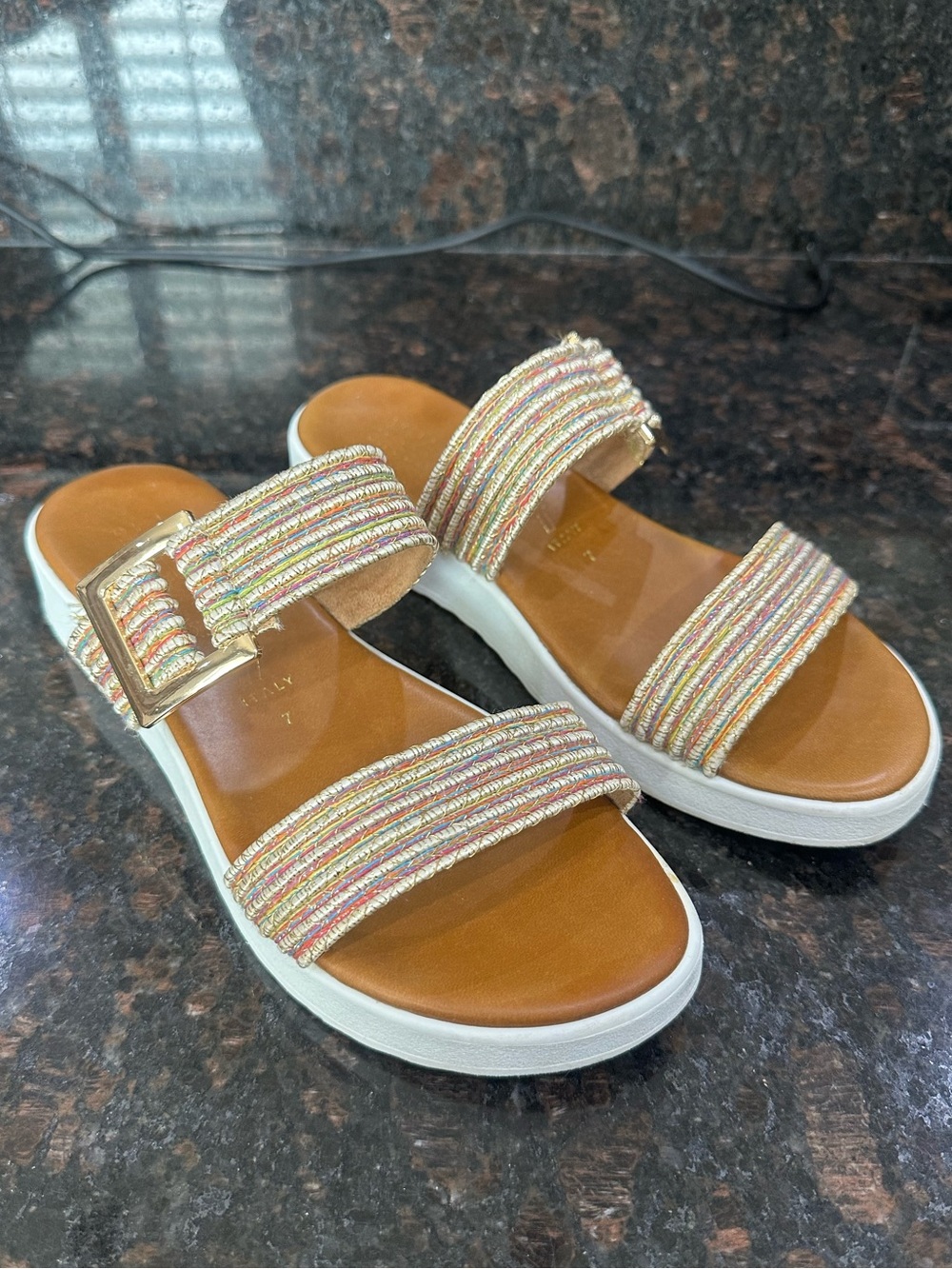 Italian Shoemakers Multicolor Striped Slide Sandals with Tan Footbed